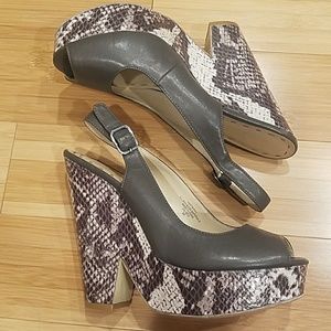Nine West Grey and Python Slingback Platform Wedge